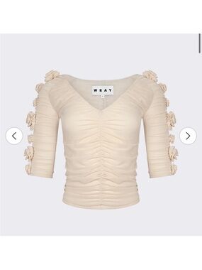 WRAY mesh ruched rose appliqué top